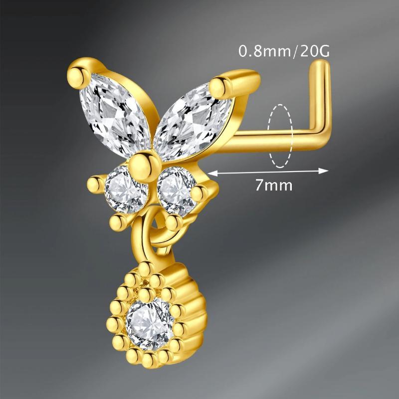 G23 Titanium L Shaped Nose Studs Hypoallergenic Gold Silver Plated Ultra-light Piercing Jewelry for All Day Comfort Wear