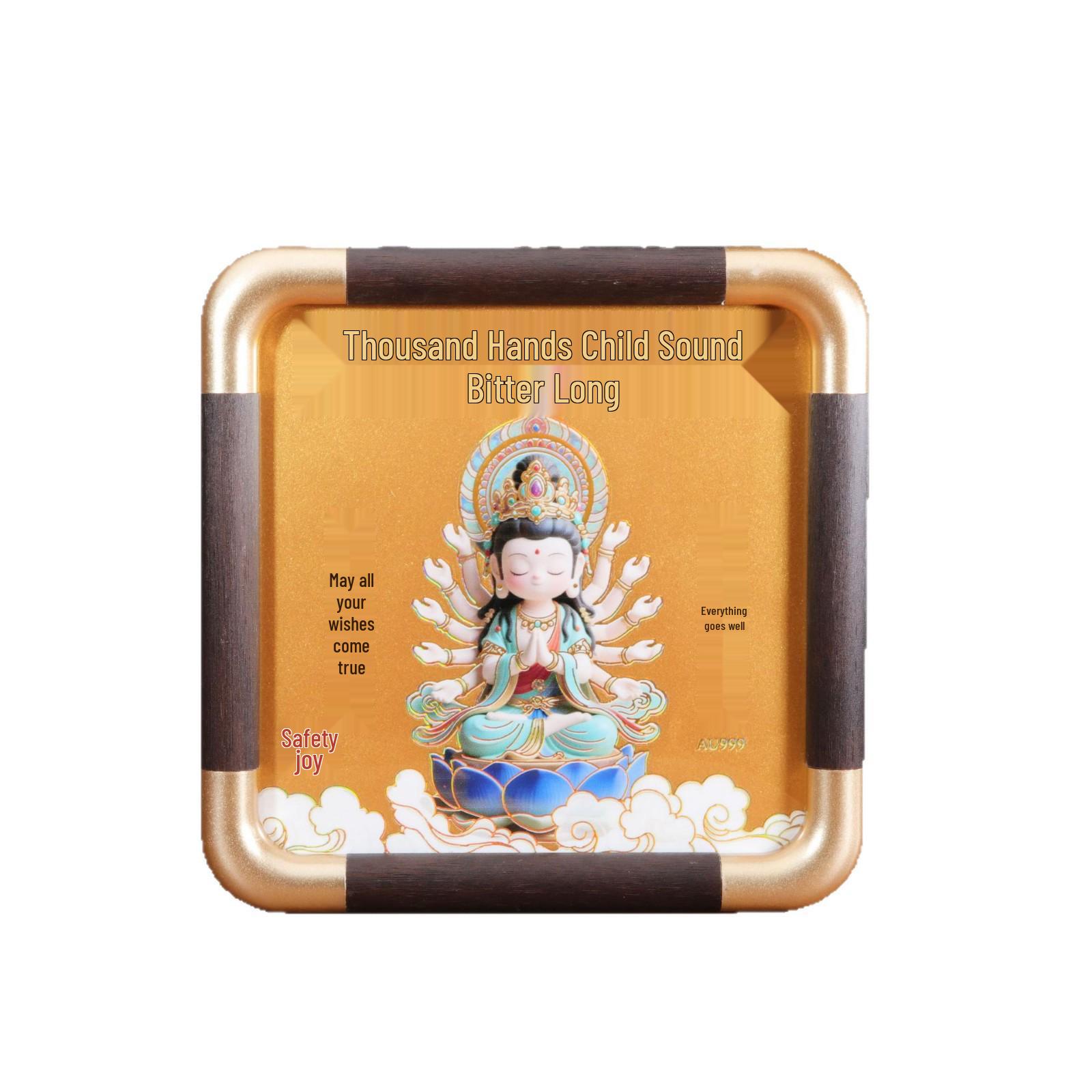 Pure Gold Eight Guardian Deities Photo Frame for Office Desktop Display #04 Samantabhadra (Dragon/Snake)