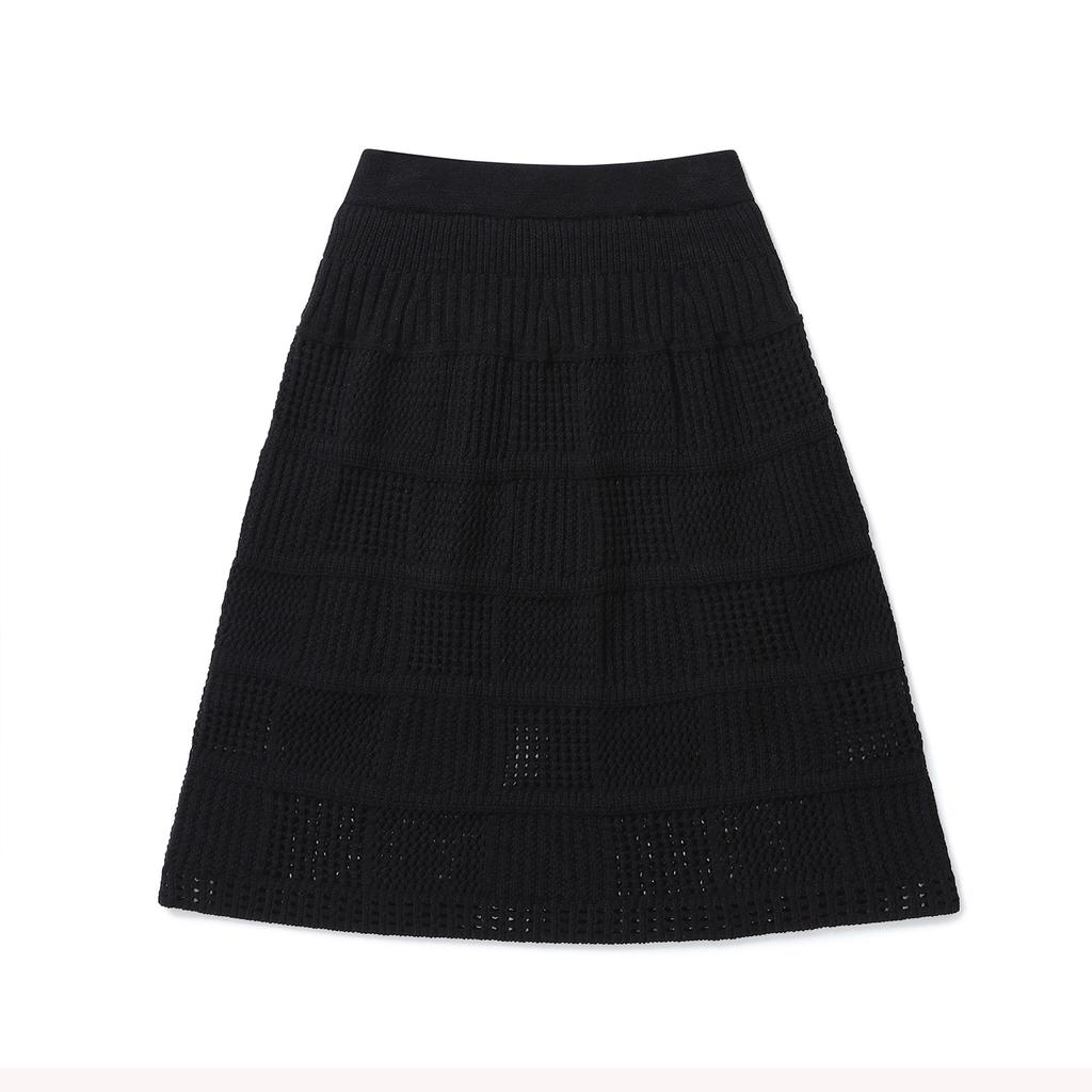 Ennitude Herringbone Crochet Knit Skirt [Black]
