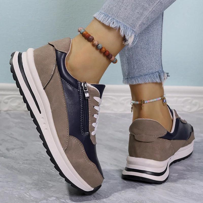 Fashion Fashion Women Sneakers Lace Up Comfortable Women Shoes 2025 Zipper Decor Platform Sneakers Woman Non Slip Plus Size Sports Shoes