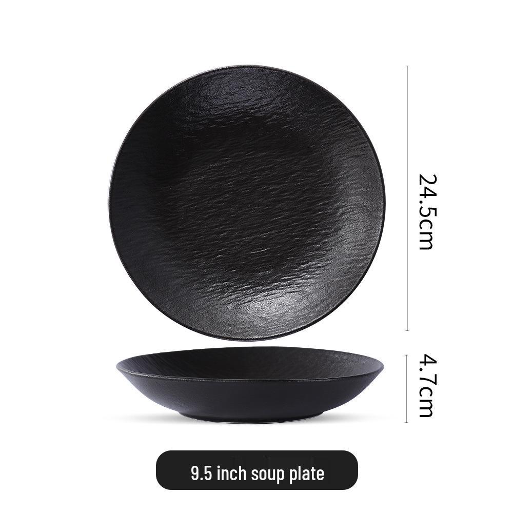 Nordic Stone Pattern Ceramic Soup and Salad Bowl, Deep Dish Tableware, Black/White.