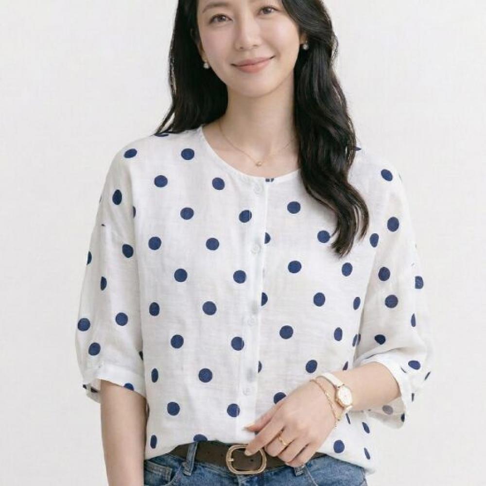 Navava Women S Daily Dot Pattern Round Neck 5 Sleeve blouSe Nb3121