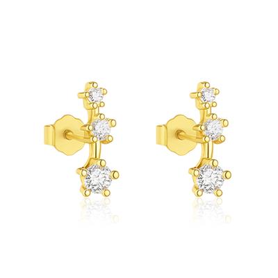 Triple Cluster Stud Earrings - 925 Sterling Silver Yellow Plated