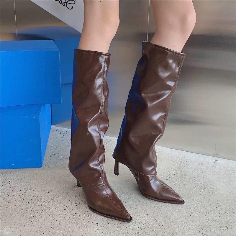 Jeseň a zima Spice Girls Rytierske čižmy Lakované kožené nohavice Čižmy s vysokým sárom Špicaté Vysoký podpätok Čižmy na vysokom podpätku 2025 Čižmy po kolená