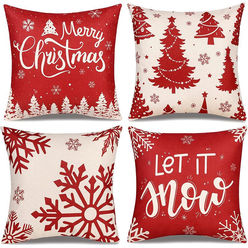 Weihnachts-Dekokissenbezug Leinen Festliches Weihnachtsthema Elch Schneeflocke Rückenlehne Wohnzimmer Sofa Dekoration Kissen Kissenbezug