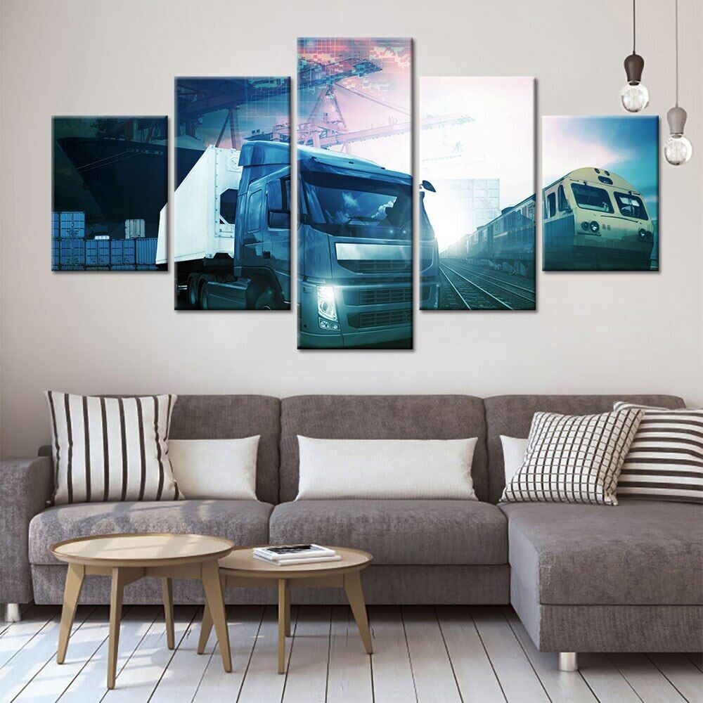 5Pcs Transport Train Truck Port 5 Pieces Pictures Canvas Art 5 Panel Room Decor Abstract Paintings Wall Poster HD Print