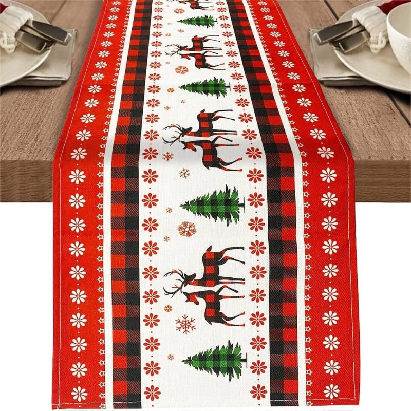 Tablecloth Table Runner Santa Snowman Reindeer Linen Table Cloth for Various Christmas Occasion