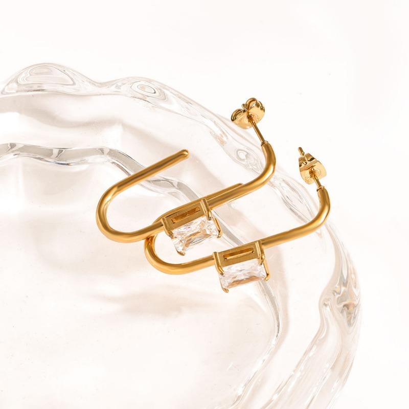 Women Minimalist Fashion Geometric Zircon Inlaid Stainless Steel Earrings
