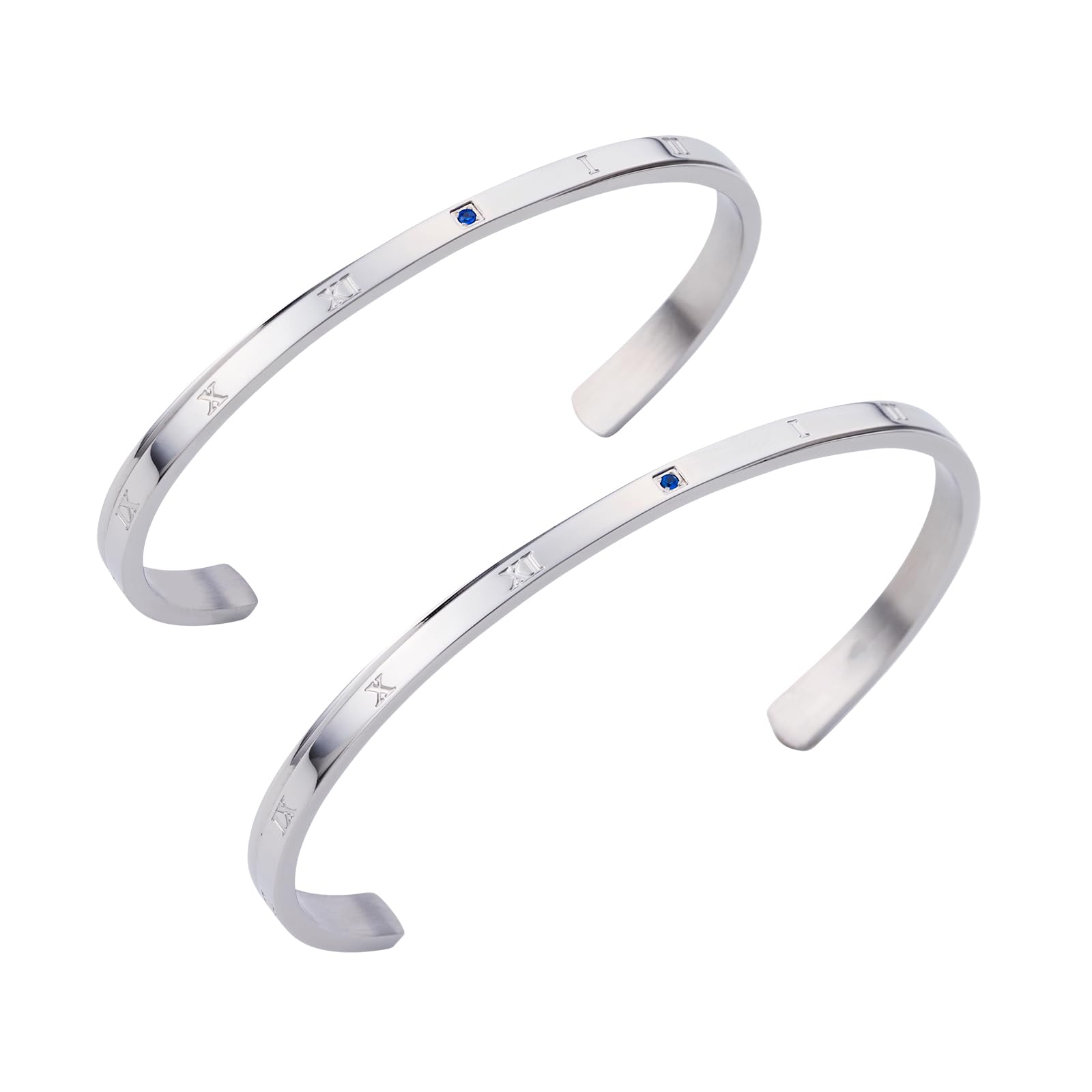 

Pair Bangle Set of 2 Surgical Stainless Steel 316L Cubic Zirconia Bluestone Cross Roman Numerals 4SBG502L 4SBG502M [White Clover] & срібний