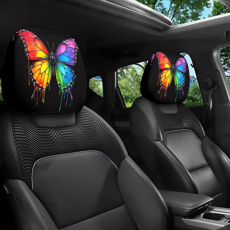 1/2 Pcs Car Headrest Covers Rainbow Butterfly Car Interior Accessories