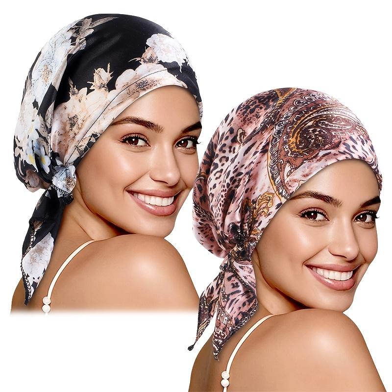 2Pcs Satin Printed Triangle Hat, Headscarf Hat, Turban Hat, Pirate Hat, Cloth Hat