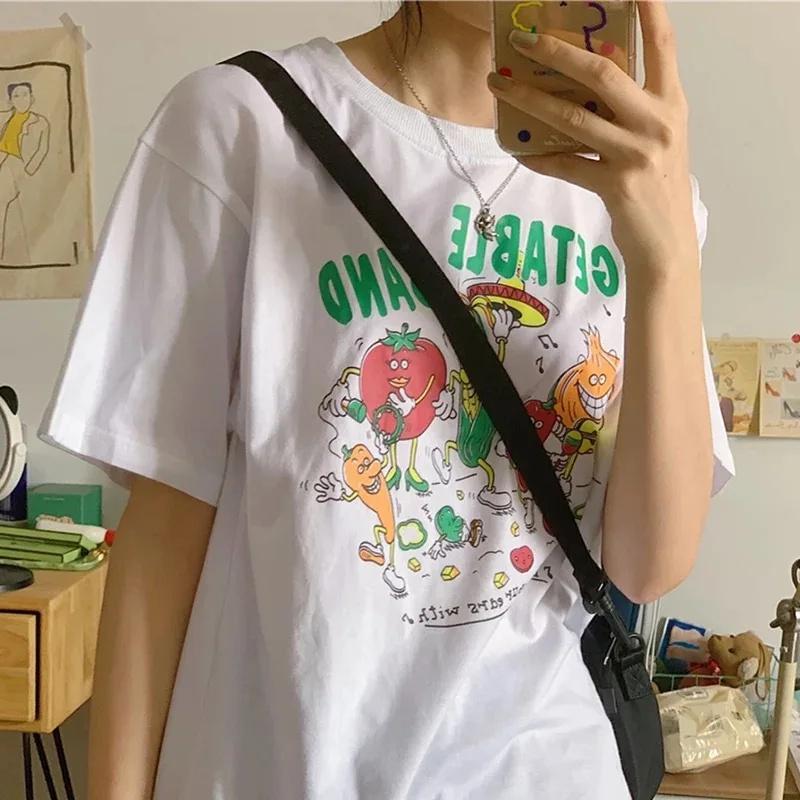 Vegetable Band Print Women T Shirt Harajuku Streetwear aesthetic Graphic Tee Cotton Short Sleeve Funny  Female Tops Clothes