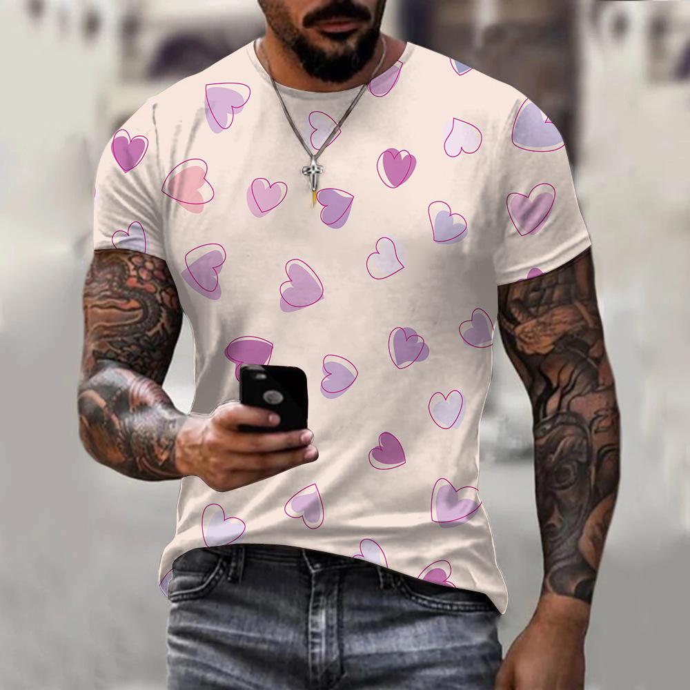 Christmas and summer men s 3D fashionable round neck slim fit T-shirt 2XS