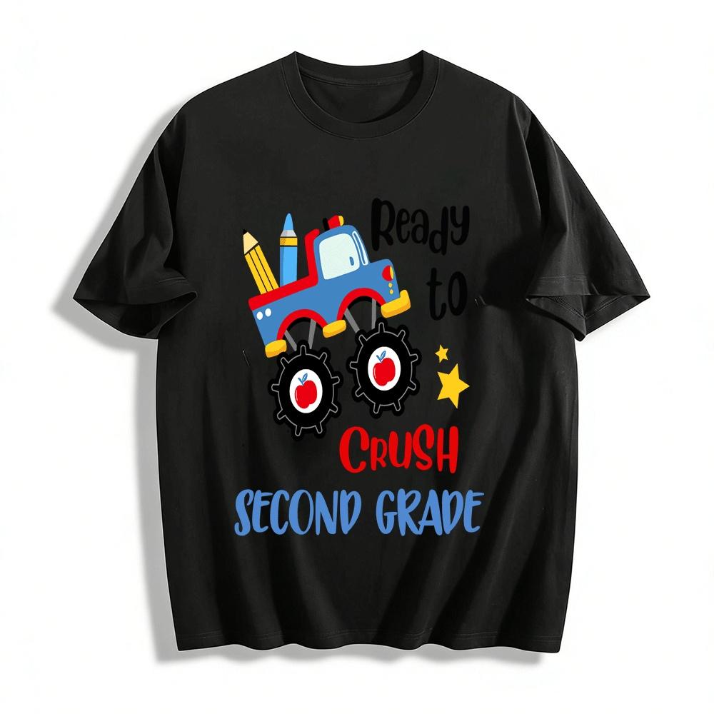 

Ready to Crush Second Grade Monster Truck Back to School Tee Pure cotton T-shirt XXS