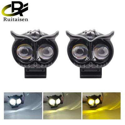 Dual Color Motorcycle Headlight Owl Design Yellow White Auxiliary Spotlights Motorbike Scooter Fog Lamp Running Lights