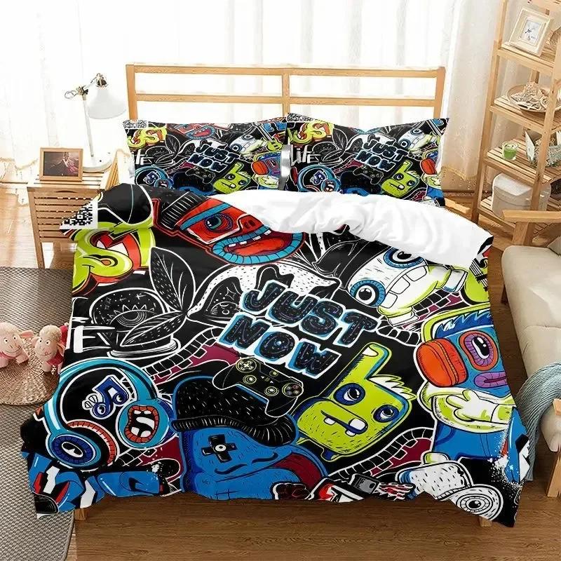 

Hippie Graffiti Duvet Cover Set King Queen Size For Kids Boys Youth Polyester Comforter Cover Modern Street Art Cover Pillowcase 70x133cm 2pcs