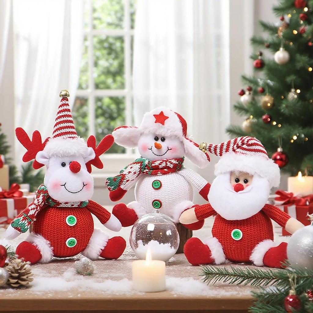 Red Santa Claus, Reindeer, and Snowman Christmas Ornament Set