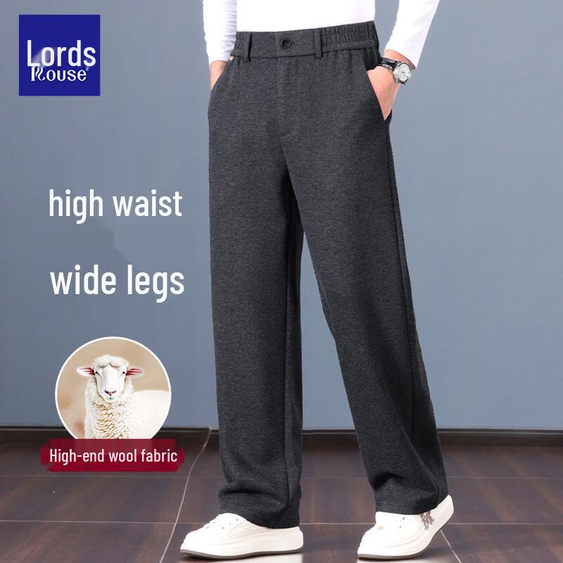 ROZ Men's Wool-Blend Straight-Leg Business Casual Trousers