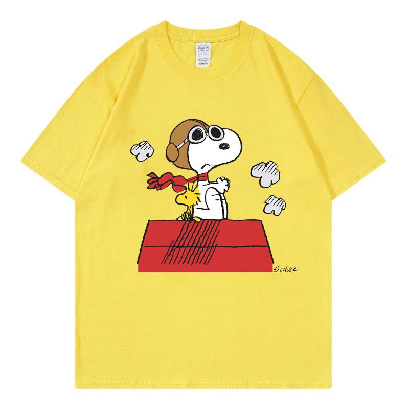 Snoopy Black Women T-shirt Summer Short Sleeve Cotton Men Women Tee Shirt Tops Cartoon Anime Couple Clothing Tops