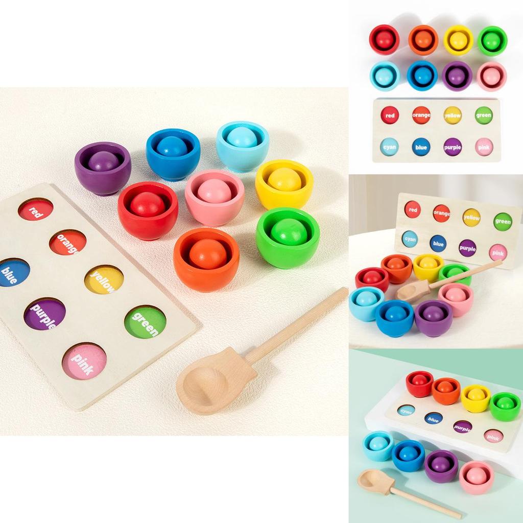 Wooden Counting Balls And Cups Educational Toy For Early Learning And Color Matching