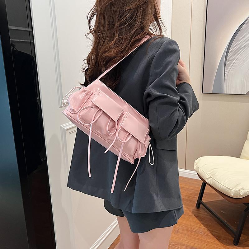Retro Underarm Bag Double Pockets PU Leather Shopping Bag Fashion Solid Designer Armpit Bag Zipper Portable Ladies Chic Hobo Bag