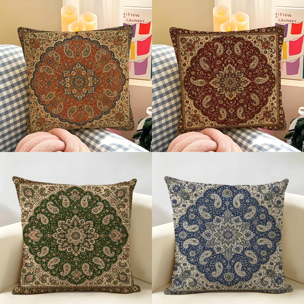 Retro Bohemian Intricacy Luxury Cushion Cover Natural Linen Organic Fabric DoubleSided Printing Room Sofa Decor Pillow Case