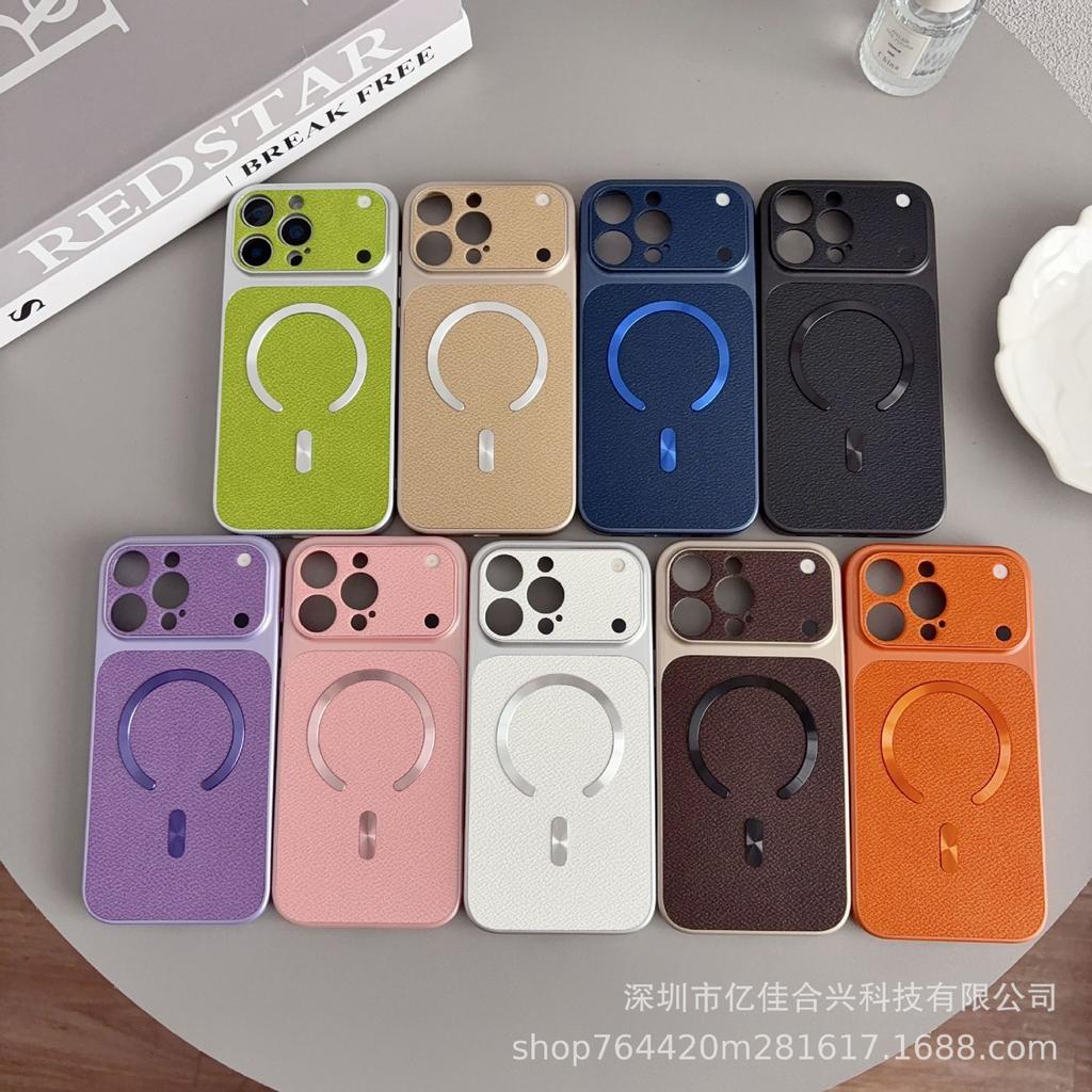 Advanced new lychee pattern magnetic attraction is suitable for iPhone17promax mobile phone case Apple 15 seconds to increase the window