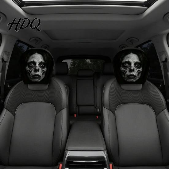 Washable Headrest Cover Ghost Face Car Covers Scary Seat Playful Accessories Protector Universal Stretchy Accessory for Most Cars Cartoon