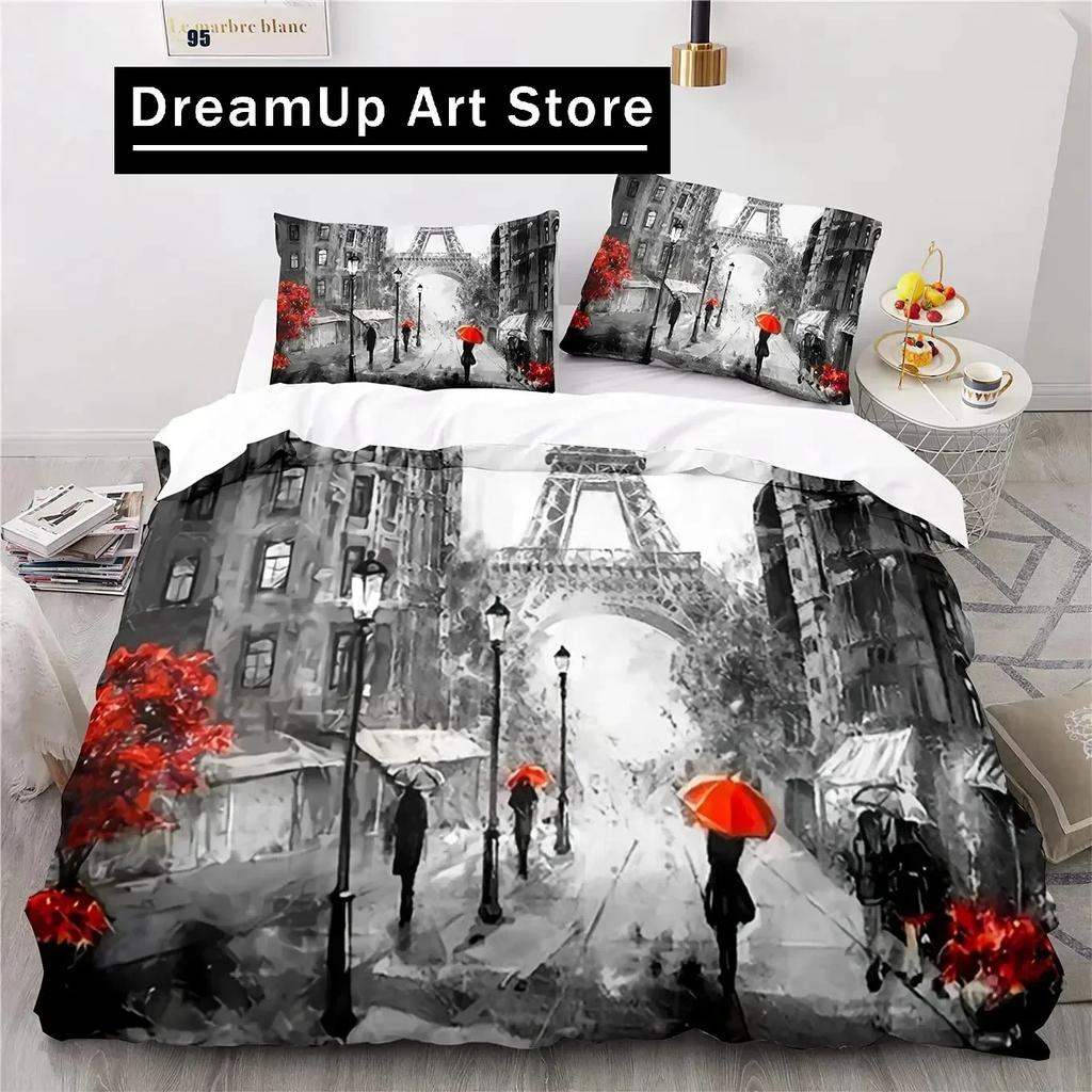 Torre Eiffel França Paris Conjunto de Cama Meninos Meninas Tamanho Solteiro Queen Retrô Vermelho Capa de Edredom Fronha Cama Crianças Adulto