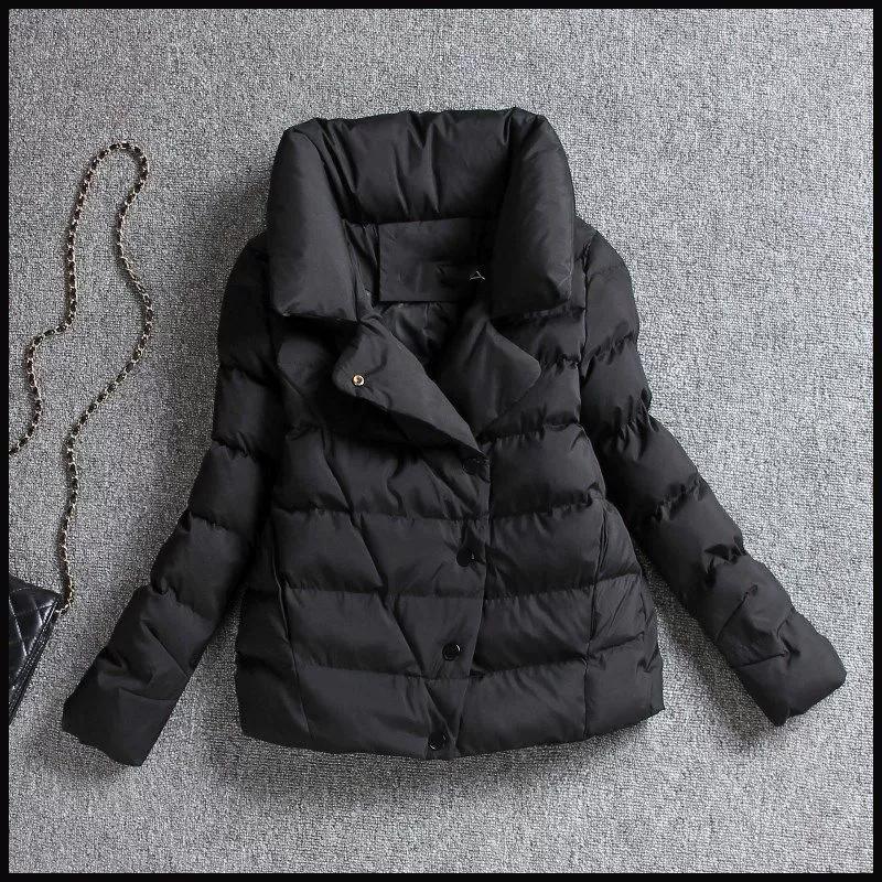 

Женская короткая стеганая куртка Осень-Зима в корейском стиле со стоячим воротником, толстая стеганая куртка, тонкая и маленькая стеганая куртка, хлопковая куртка XS чёрный