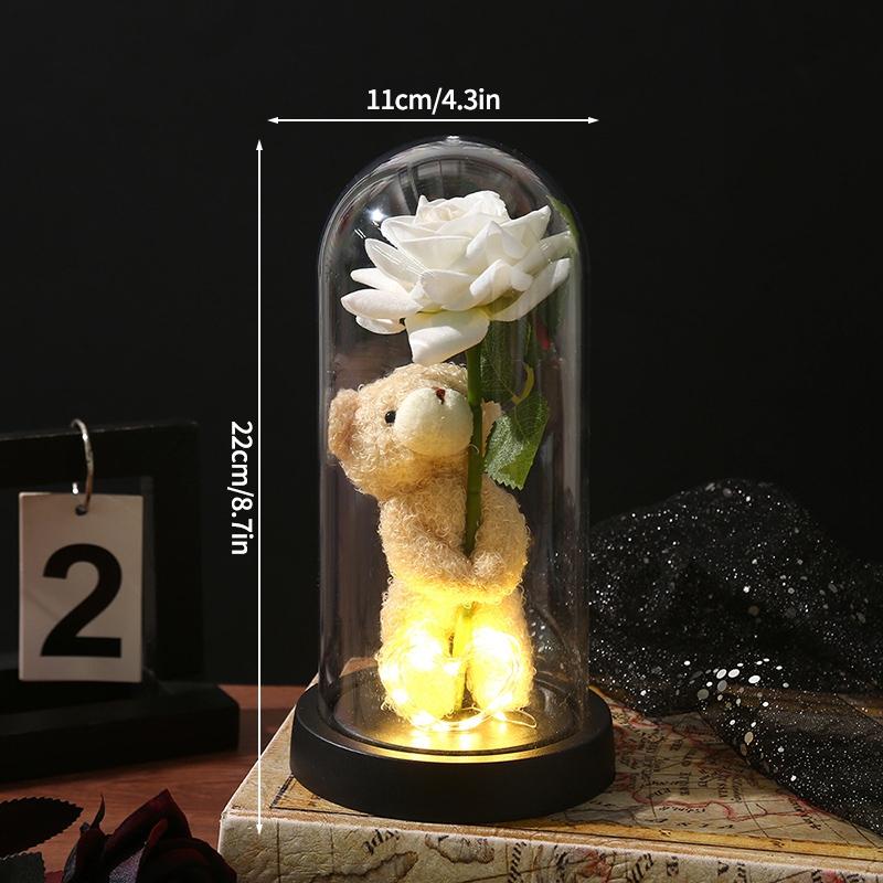 Eternal Rose in Glass Dome Desk Accessorie Artificial Flower Glow LED Roses Flores Eternas Birthday Mother's Day Gift Room Decor