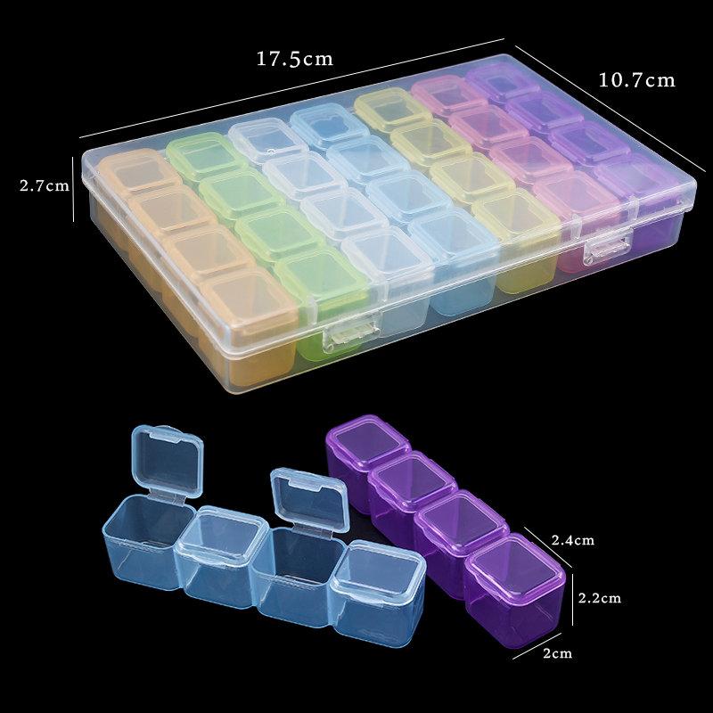 17.5x10.7x2.7CM Rectangle 28 Slots Jewelry Plastic Storage Box Rhinestone Beads Pill Earrings Storage Box Case Container