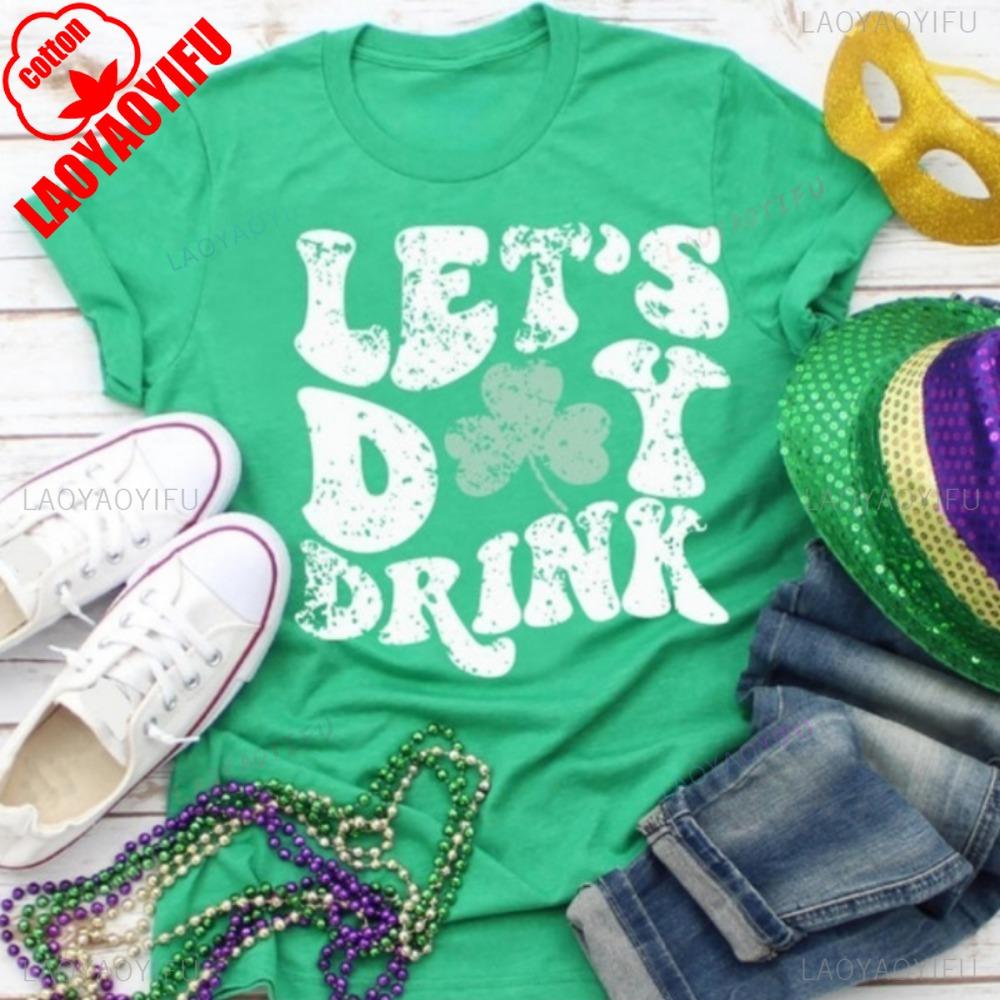 Retro St Patricks Day Shirt Vintage St Patricks Vibes Shirt Lets Day Drink Tees Irish Party Tops Vintage Lucky Women Clothes S