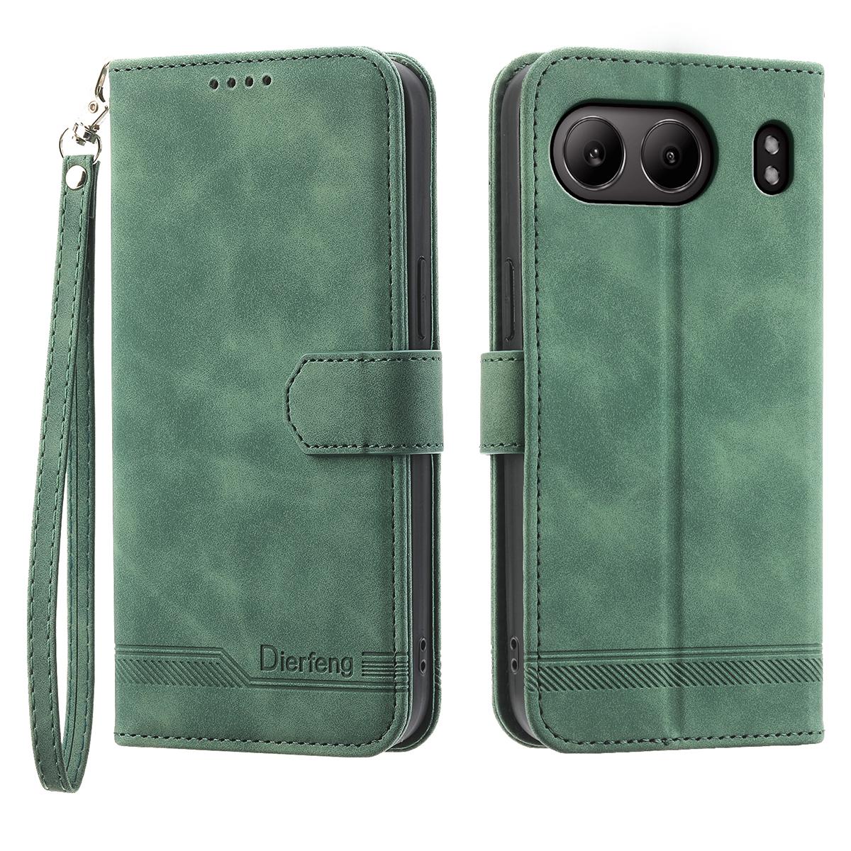 

For OnePlus Nord 4 Leather Case Lines Imprint Wallet Phone Cover Green