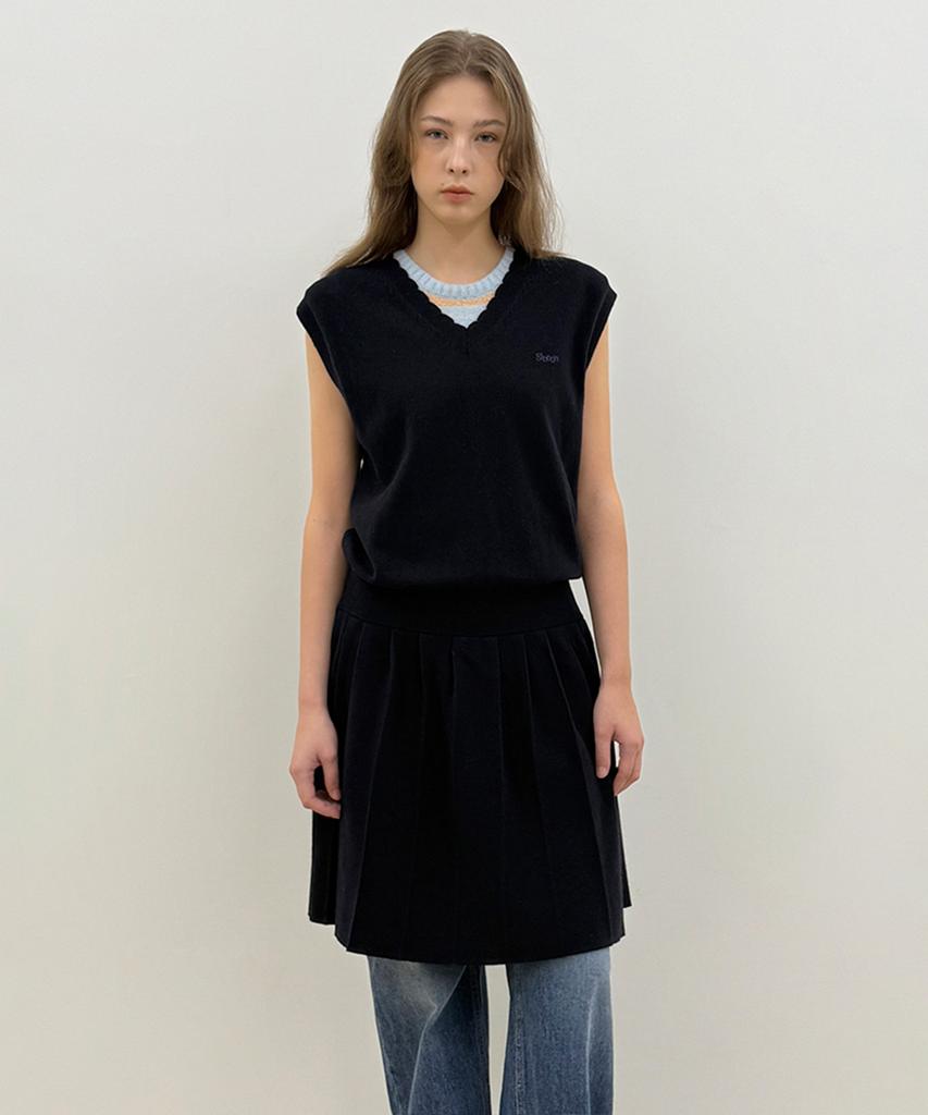 Sinun Wool-Blend Pleated Knit Dress (Navy)