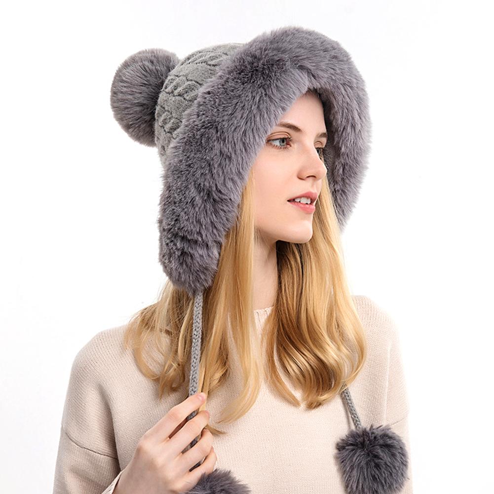 

Thermal Winter Hat For Women Plush Furry Beanie Knit Hat With Cute Pompom Balls Windproof Plush Lined Warm Cap For Fall Winter