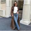 Womens Oversized Vintage Double-Breasted Belted Trench Coat Long Sleeve Suede Fleece Jacket Fall Winter