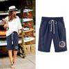Plus Size Shorts For Women Stretchy Curvy Cotton Linen Drawstring Elastic Waist Bermuda Shorts Casual Beach Clothes