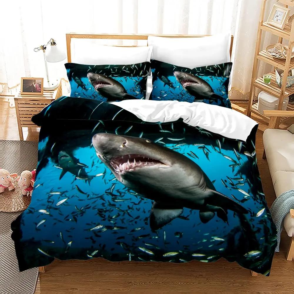 Shark Duvet Cover Set Types of Sharks Pattern Duvet Cover Set Bedclothes Pillowcase Double Queen King Size Polyester Bedding Set