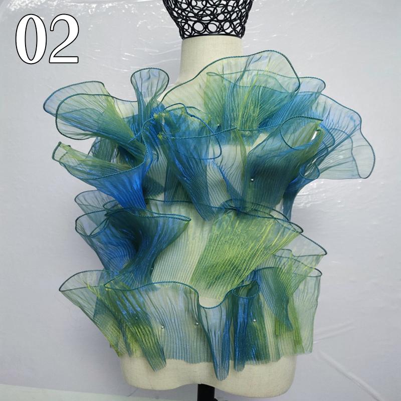 Metallisch Plissiertes Rüschenkantenband Mesh-Stoff Laser-Organza Transparenter Stoff für DIY Nähen Bühnenkleidbesatz Handwerk