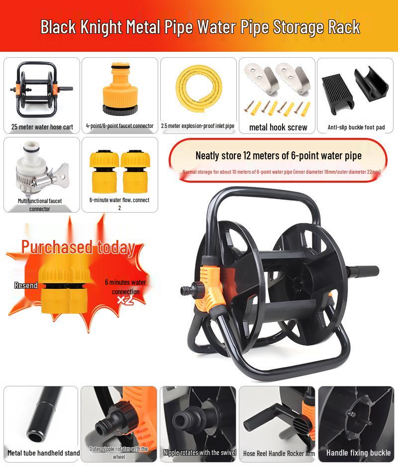Car Wash Hose Reel & Storage Rack with 25-30 Meter Water Gun for 4 & 6-point Pipes