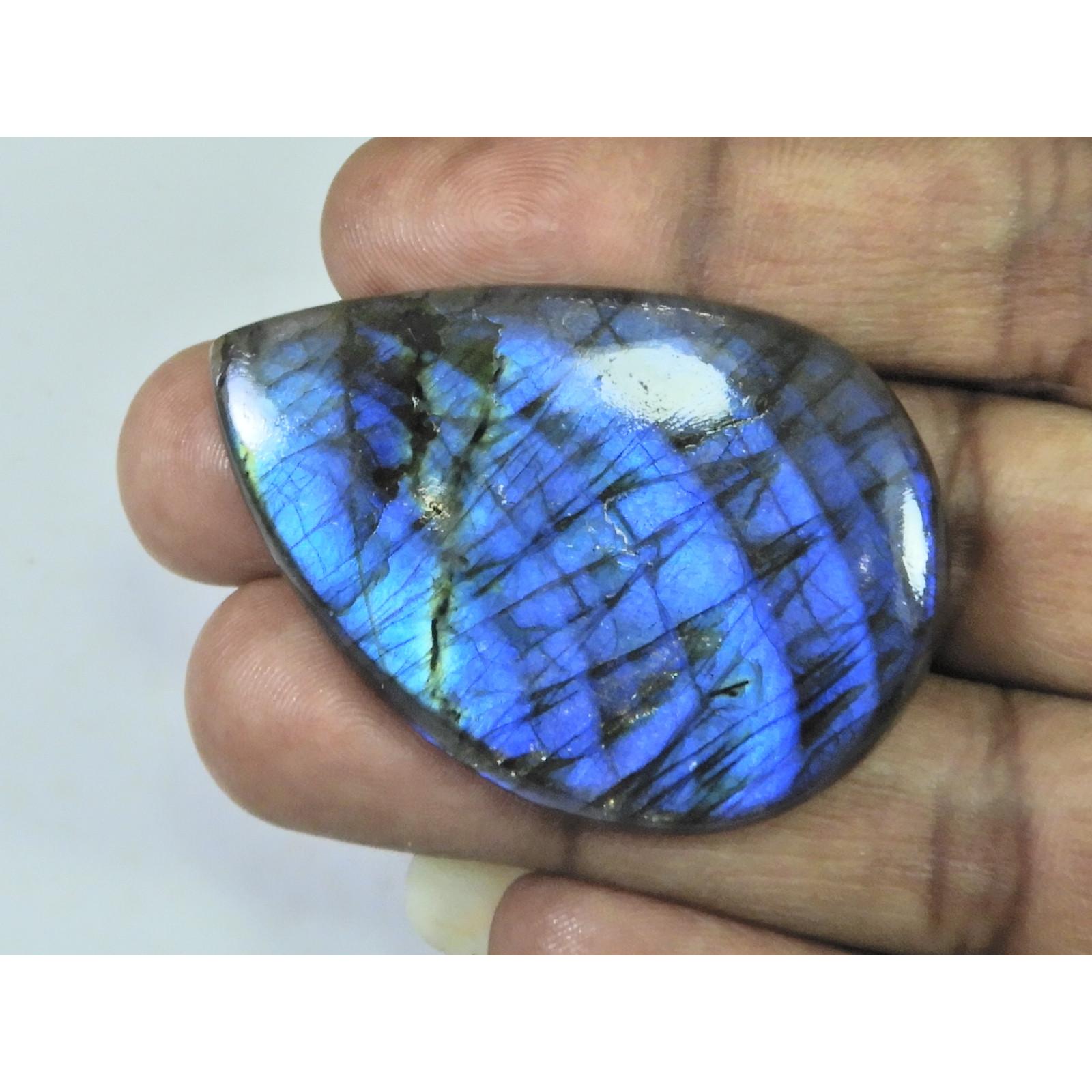 

81Cts.Natural Labradorite Blue Flash Pear Cabochon Loose Gemstone 33X47X06MM B-324