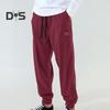 Men Spring Fall Pants with Side Pockets Drawstring Elastic Waist Straight Leg Thick Corduroy Solid Color Loose Sport Trousers
