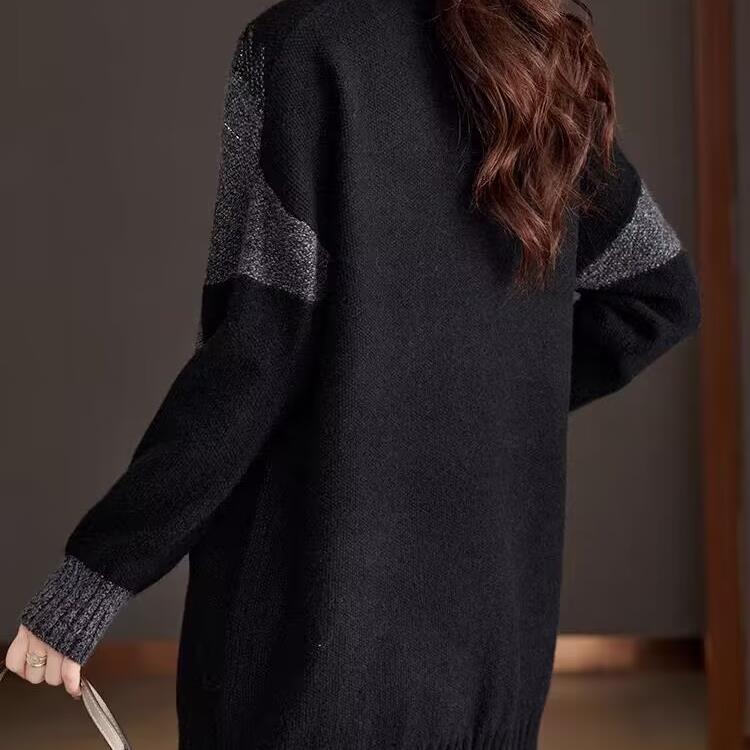 Modischer V-Ausschnitt Bügelpullover für Damen Locker Gestrickter Pullover Herbst und Winter Neu Große Größe Oberbekleidung Basis-Shirt