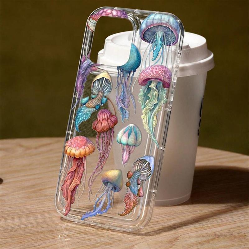 Ocean Jellyfish Pattern Phone Case for Samsung S25 S24 S23 S22 FE Plus Ultra A53 A52 A14 A54 A35 A15 A55 5G Clear Soft Cover