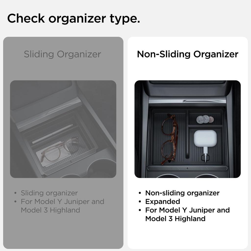 Spigen Center Console Organizer Tray for Tesla Model Y Juniper and Tesla Model 3 Highland Carbon Edition TO220H ACP07407 (2025) (2025/2024) [No Slide]