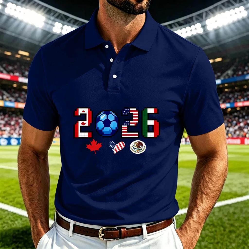 Men's Casual Soccer Print Quick Dry Polo Shirt Lightweight Mesh Breathable Short Sleeve Top for Outdoor Sports and Everyday Wear
