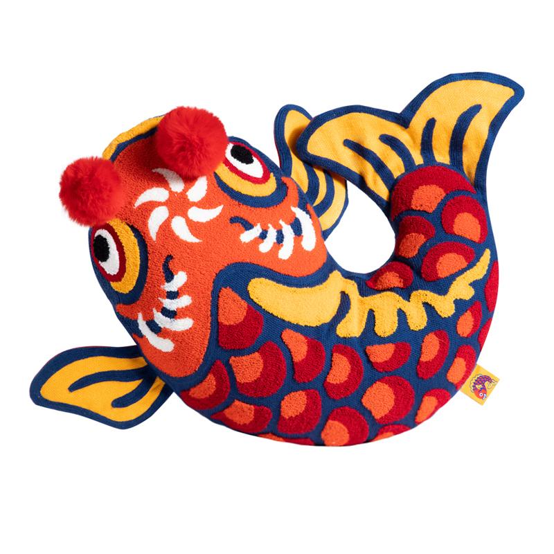 Velvet Tufted Koi Cushion Joy Chinese Traditional Lucky Fish Embroidery Cushion Cover Sofa Chair Bedding Decor Pillow