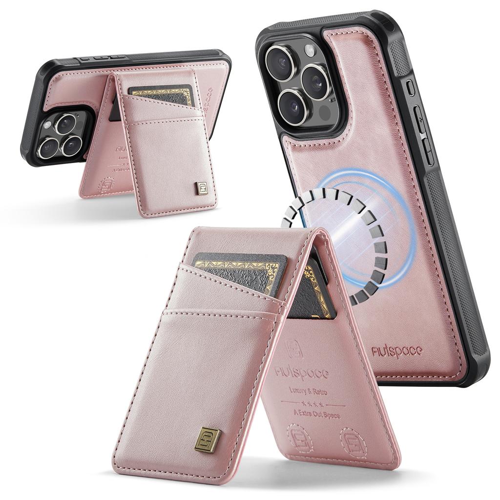 For iPhone 16 Pro Max Case AUTSPACE A12 Leather Back Cover with Magnetic Detachable Card Bag Kickstand