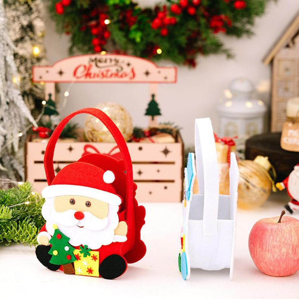Christmas Treat Bags 3 Pieces Christmas Party Favor Bags With Handle Holiday-themed Fabric Basket For Candy Cookie Popcorn Snack